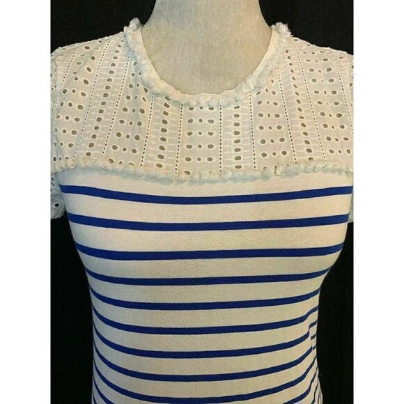 J Crew Striped Lace Short Sleeve t shirt - Picture 2 of 7